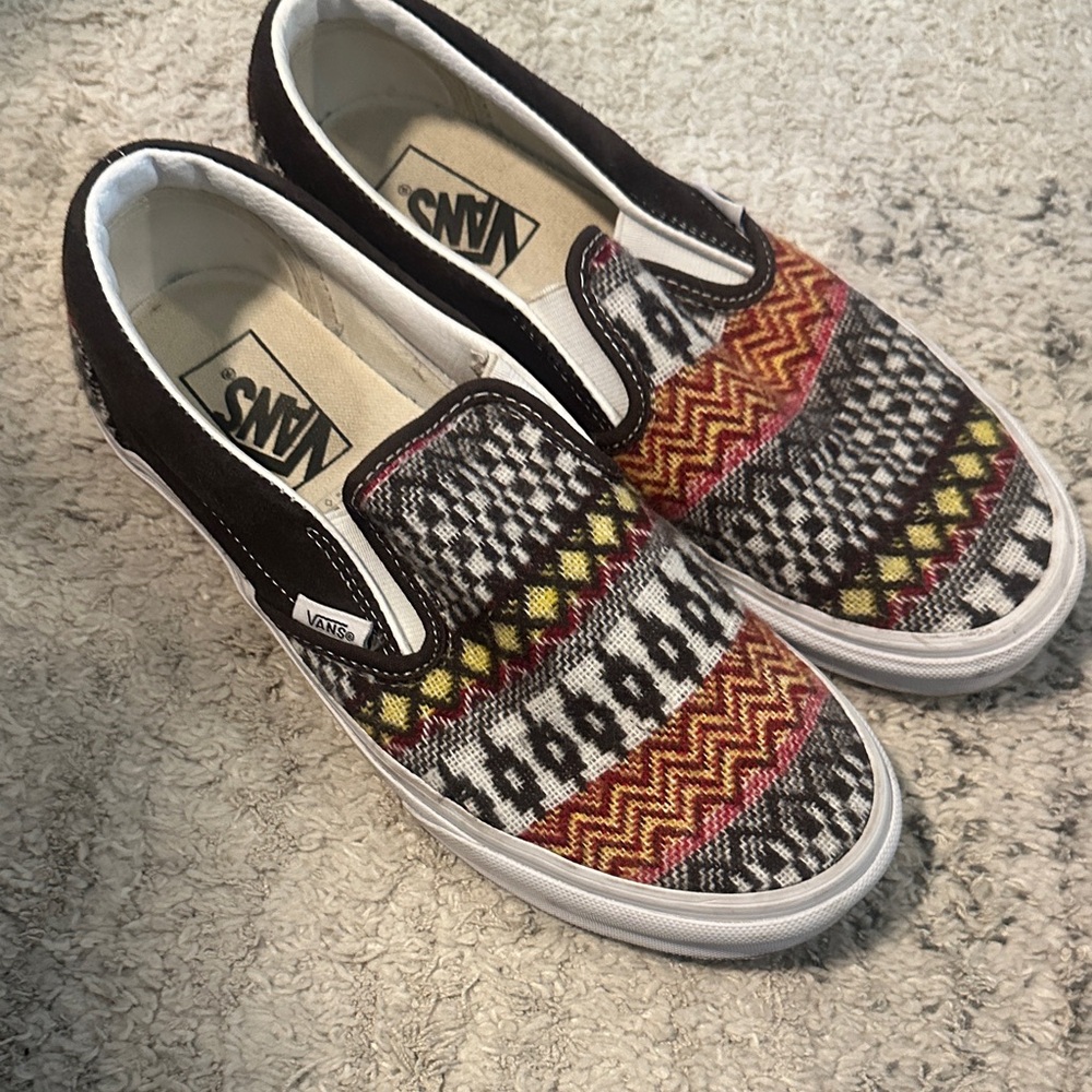Vans Women's Slip-On Knit Patchwork Sneakers - Brown, Red, Yellow, Black